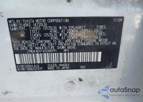 2010 Toyota Rav4 Limited V6 from USA, damaged, VIN JTMDK4DV1A5088991